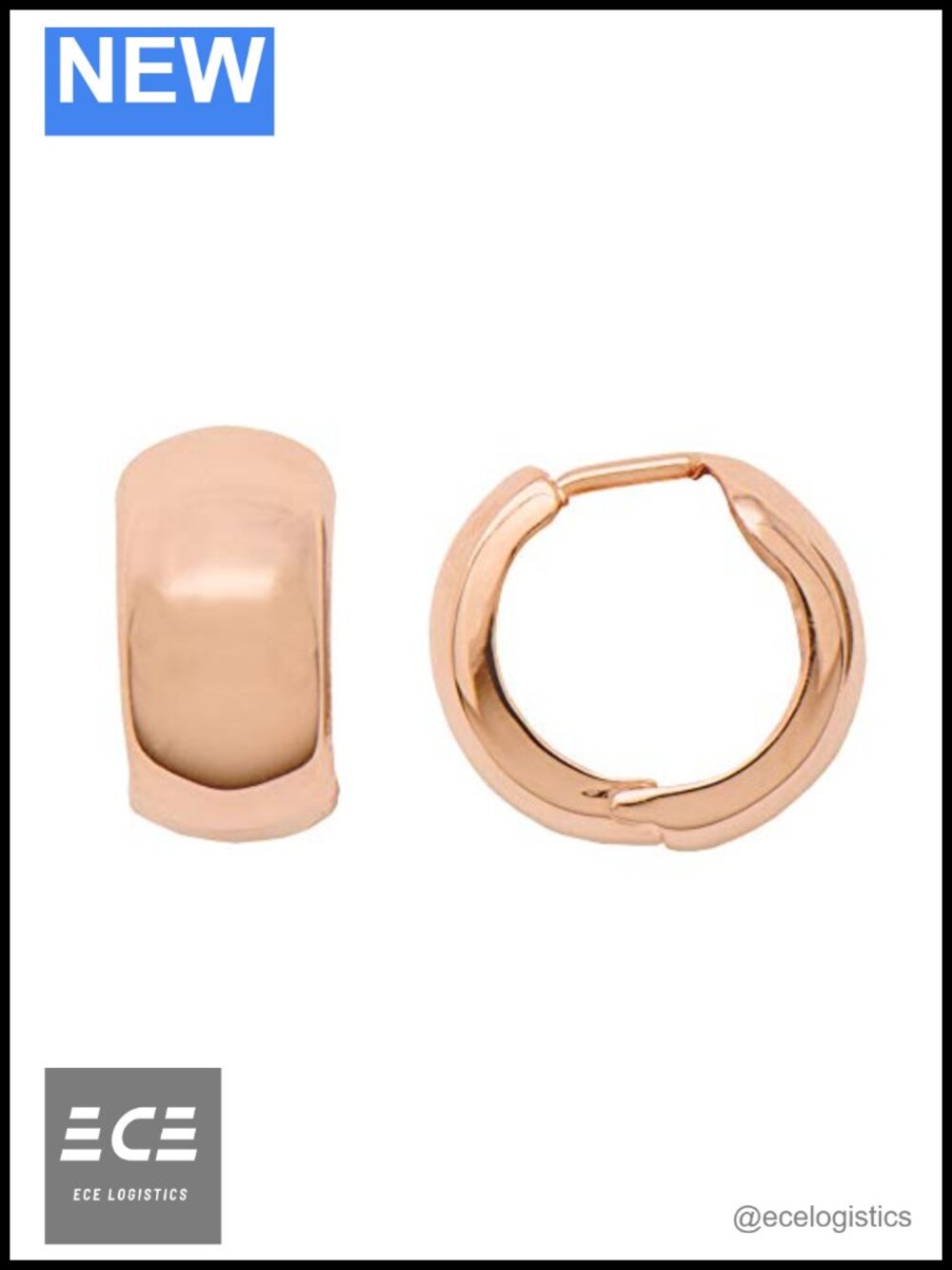 14k Rose Gold Thick Huggie Hoop Earrings 15mm Hinged